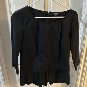 Club Monaco, wide neck, 3/4 length sleeves with silk ruffles below waist